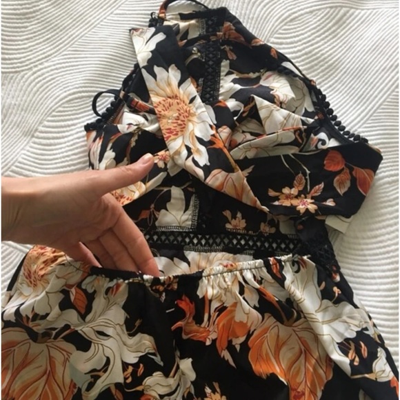 Boho Floral Print Criss Cross Lace Maxi Crochet Dress Cottagecore - Picture 7 of 9